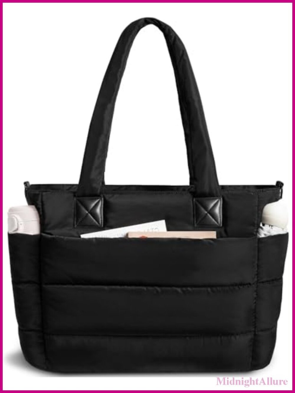 Quilted Puffer Tote Bag Lightweight Work Travel Handbag with Pockets